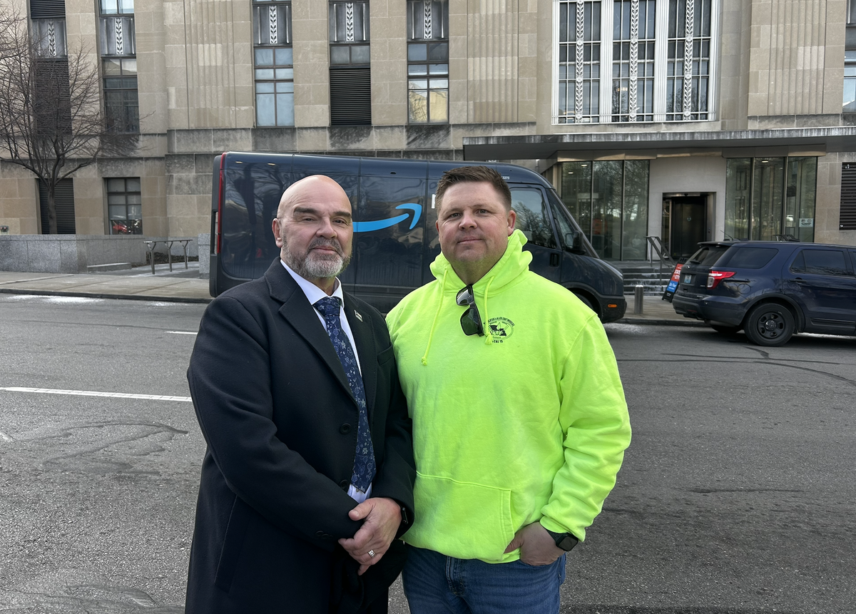 Ralph Oropeza, business manager of the Greater Kansas City Building and Construction Trades Council (left), with Dustin Himes, president of the Bricklayer and Allied Craftworkers Local 15.