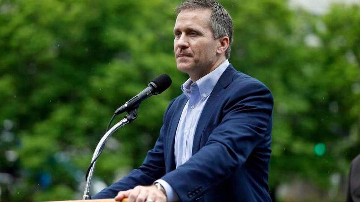 Gov. Eric Greitens spoke to supporters Thursday outside the governor's mansion in Jefferson City.