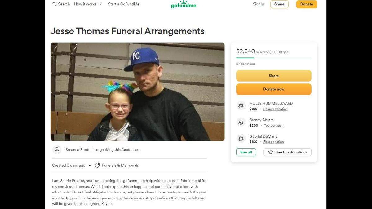 A GoFundMe fundraising page has been set up to cover funeral services for Jesse Thomas who was killed earlier this week in what police are now saying was a drive-by shooting.