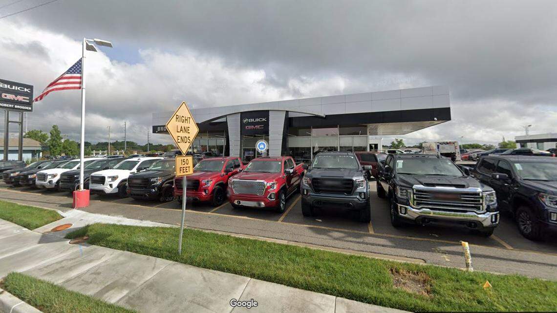 Two former employees claim the Robert Brogden’s Olathe Buick GMC dealership retaliated against them and they wrongfully lost their jobs after complaining about a hostile work environment. This Google Maps Street View image of the dealership is from 2021.