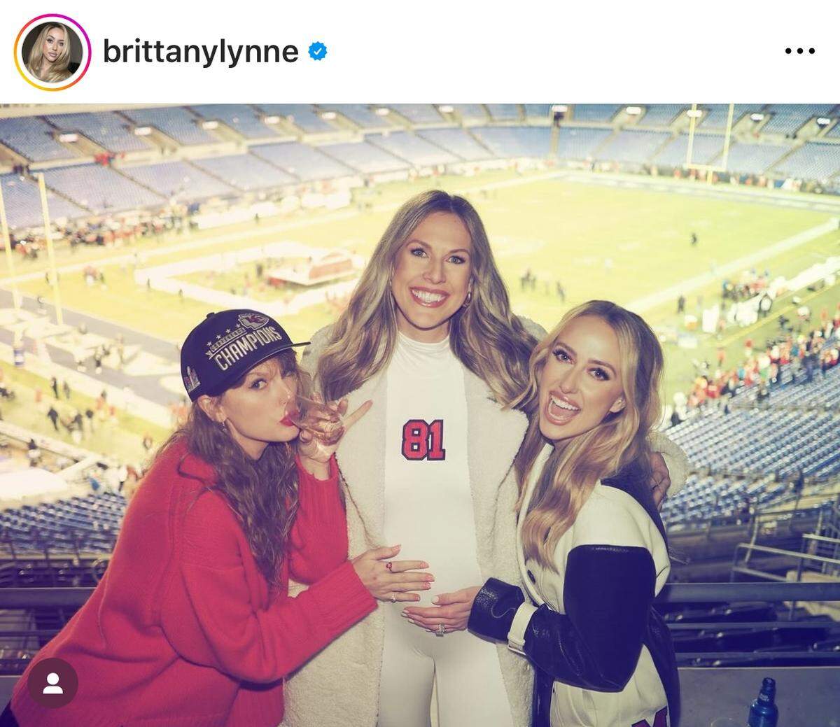 The threesome of the season: Taylor Swift, Lindsay Bell, wife of Chiefs tight end Blake Bell, and Brittany Mahomes.