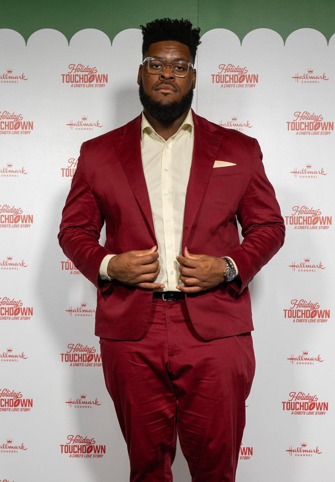 Trey Smith attends the premiere screening of Hallmark’s “Holiday Touchdown: A Chief’s Love Story,” on Saturday, Nov. 30, 2024, at the Sheraton Kansas City Hotel at Crown Center.
