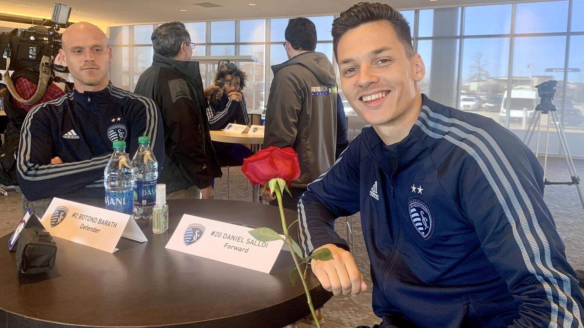 The man with a rose, and a date on KC’s stage production of The Bachelor, is Sporting Kansas City winger Daniel Salloi.