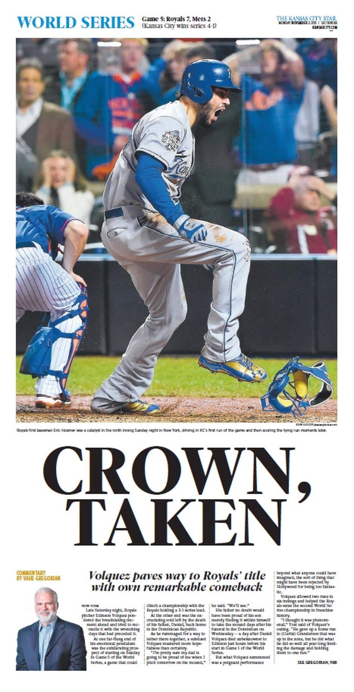 The front page of The Kansas City Star sports section the day after the Royals beat the Mets in Game 5 of the World Series on Nov. 1, 2015.