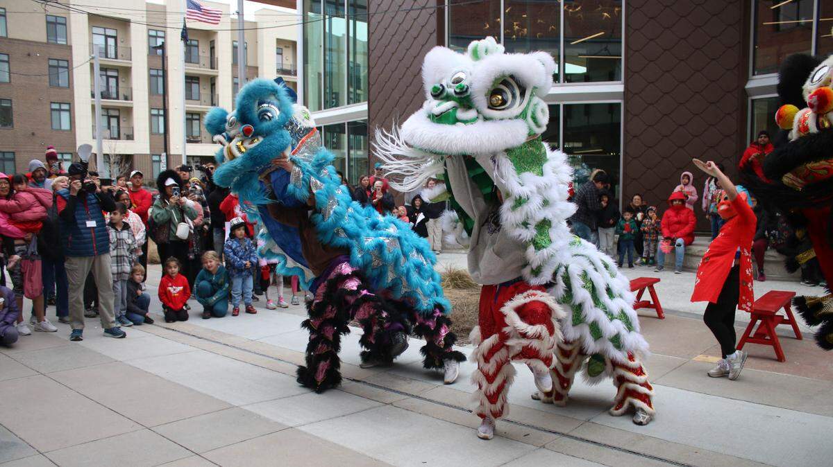 Members of KC Lion Dance perform at the Lenexa Public Market’s Lunar New Year celebration Feb. 11.