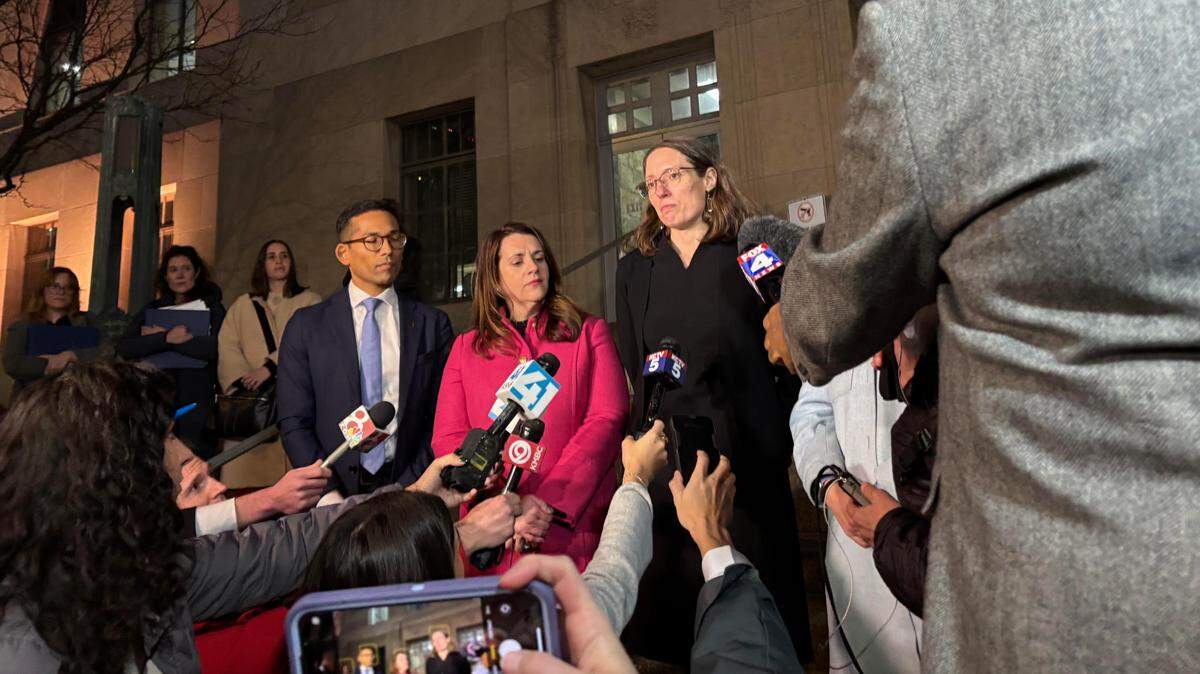 Planned Parenthood officials and legal team outside the Jackson County Courthouse on Wednesday.