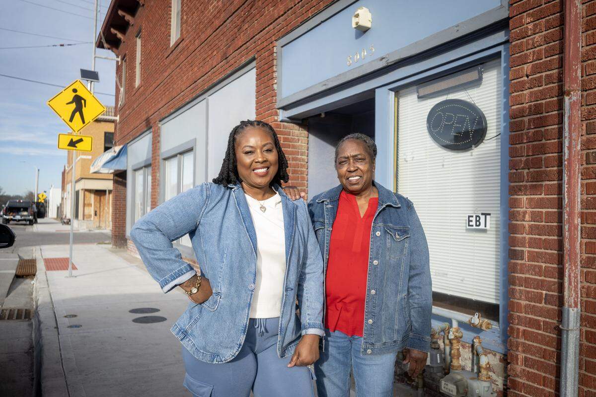 Businesswoman Sheree Hudson, left, is taking over the former Vee's Sweets & Treats Deli from retiring owner Vee Toney, 68, who operated the business since 2008. Hudson has purchased the business and plans to reopen it as The Deli Grind, Sweets & Market Place, with a target opening in February. The two were photographed Wednesday, Jan. 7, 2026, outside the business at 8005 The Paseo in Kansas City's Marlborough neighborhood.