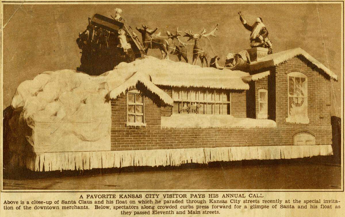The Santa Claus float from the 1932 downtown Christmas parade. THE KANSAS CITY STAR