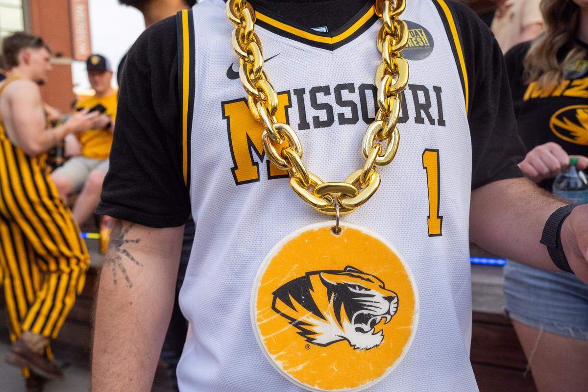 Missouri Tigers fans expressed their fandom at the Mizzou Spirit Rally at Ballpark Village on Friday, March 20, 2026, in St. Louis. The Missouri Tigers faced off against the Miami Hurricanes in the first round of the NCAA Men's Basketball Tournament in St. Louis.
