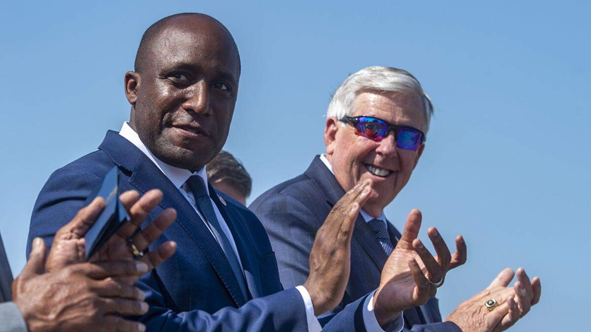Kansas City Mayor Quinton Lucas and Missouri Governor Mike Parson at the June groundbreaking ceremony for the construction of the new Buck O’Neil Bridge.