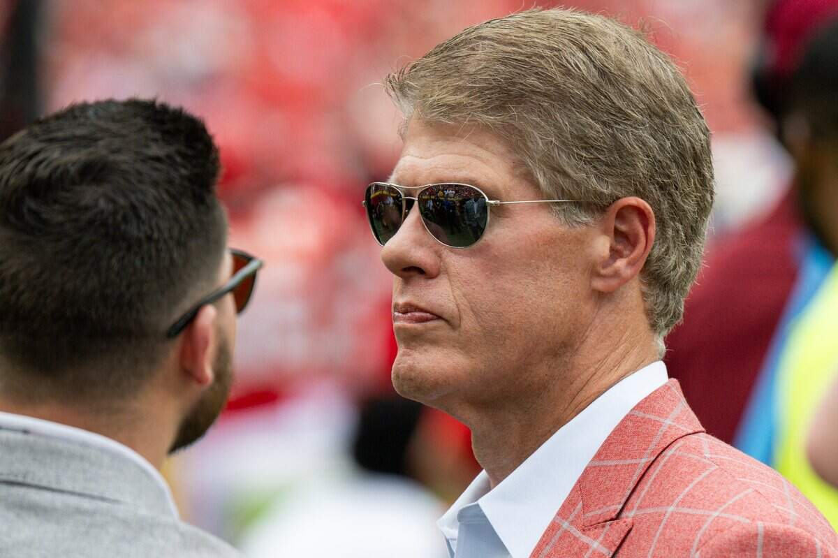 Kansas City Chiefs CEO Clark Hunt stands on the sideline in the first half of the Chiefs preseason game against the Los Angeles Rams, on Saturday, August 15, 2026, at Arrowhead Stadium.