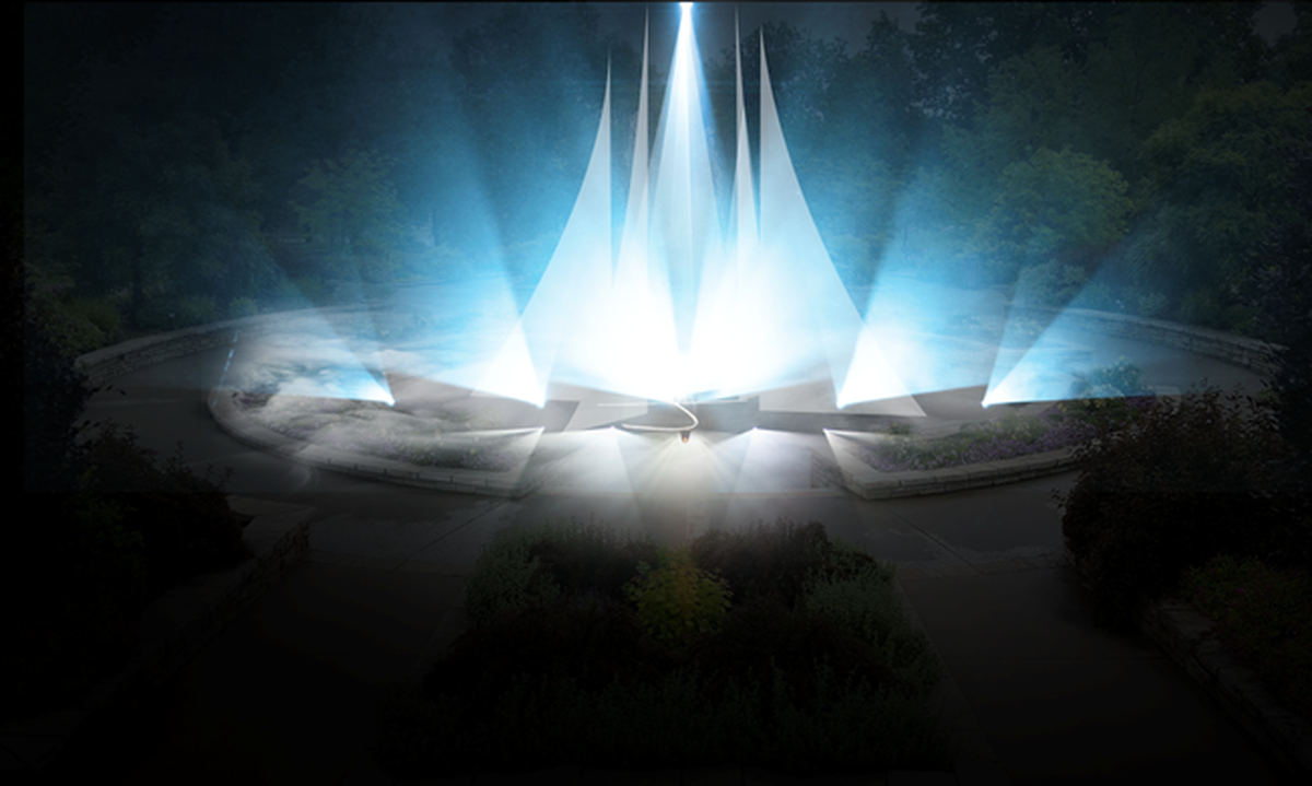 A rendering of Quixotic’s “Fountain of Light” installation for Festival of Lights: Enchantment at Powell Gardens.