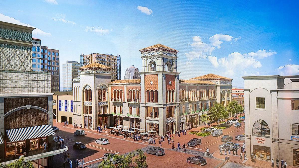 A rendering showing the future look of 460 Nichols Road, where Saks Fifth Avenue once was and where a Nike store currently sits. The renderings are concepts of how HP Village Partners hopes to transform the Country Club Plaza.