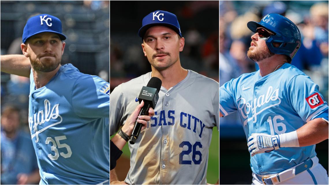 The Kansas City Royals trio of (left to right) Chris Stratton, Adam Frazier and Hunter Renfroe starred together in college at Mississippi State.