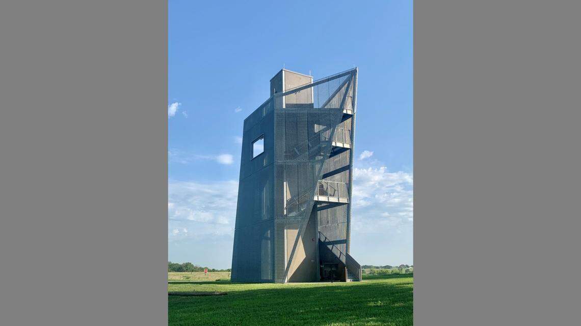The Russell and Helen Means Observation Tower soars 58 feet above Kill Creek Park.