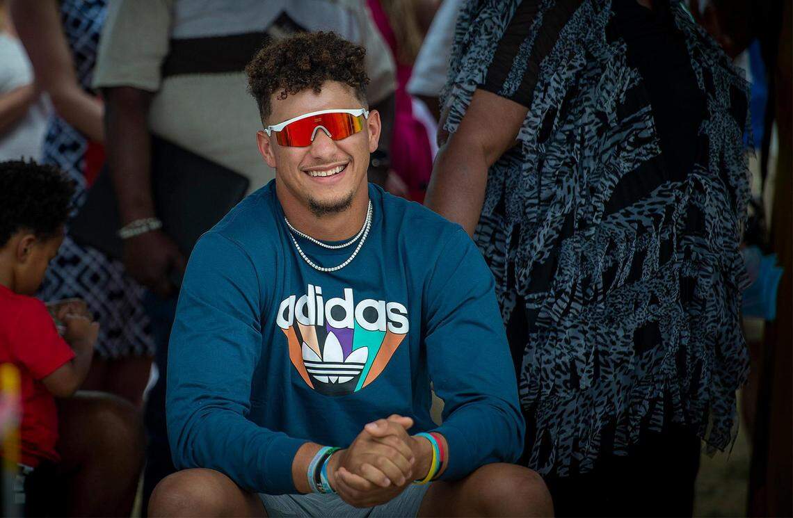 Patrick Mahomes smiled as he listened to opening remarks as the Kansas City Parks and Recreation opened the 15 and the Mahomies Playground at Martin Luther King, Jr. Park on Saturday, Aug. 28, 2021, at Dr. Martin Luther King, Jr. Blvd. & Woodland Ave., in Kansas City. Mahomes’ foundation, 15 and the Mahomies Foundation donated $1 million to help transform the park making it accessible for children of all abilities.