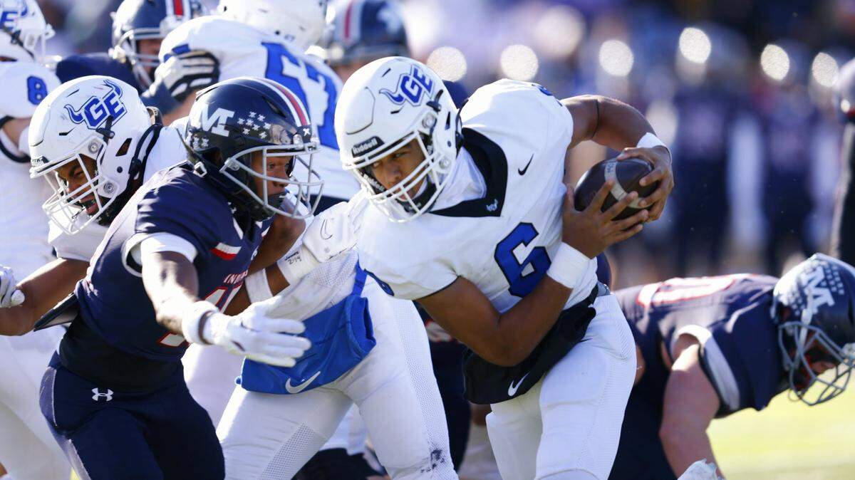 Senior quarterback Bravin Powell rushed for three touchdowns as Gardner Edgerton beat Manhattan 36-33 in the state championship game for Kansas Class 6A state high school football at Welch Stadium on the Emporia State University campus in Emporia, Kan., on Friday, Nov. 29, 2024.