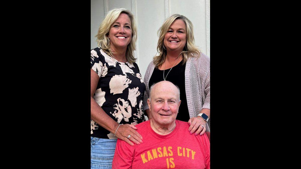 Dana Nolte, left, and Jamie Patton, of Olathe, will be celebrating Father’s Day with their dad, Bill Dritlein, by sharing dinner and sports memories.
