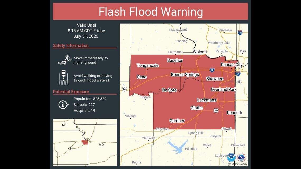 Flash flood warning for parts of Kansas City as downpours drench metro