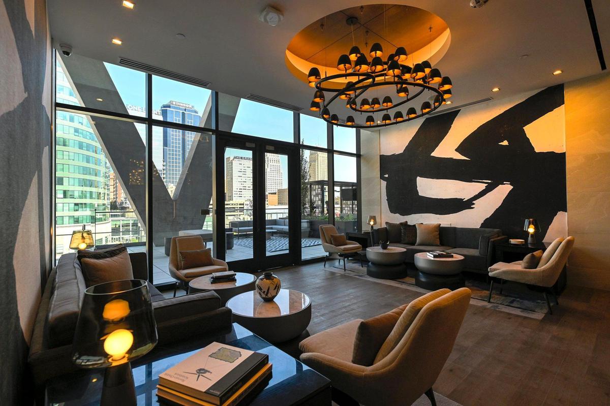 A common area space for residents at the new Three Light Luxury Apartments, which is open and the first tenants are moving into the 25-story residential building in downtown Kansas City.