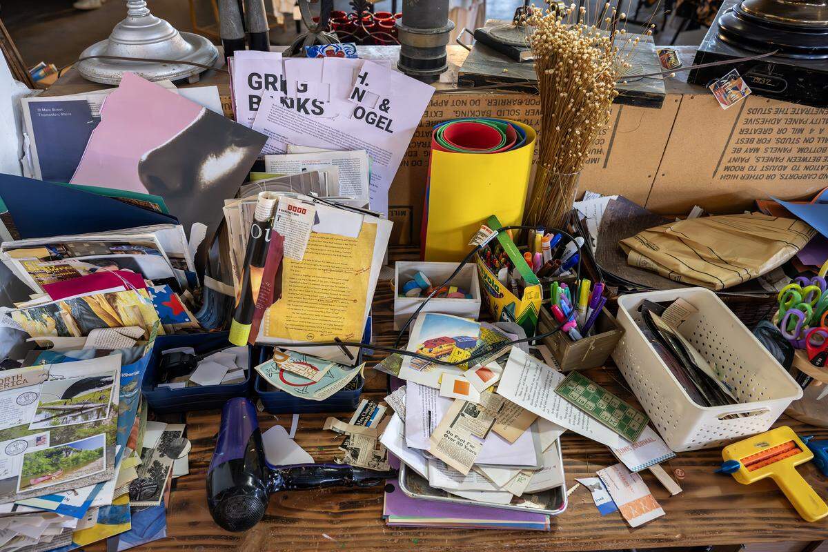 Materials for making junk journals are displayed on a table at ADHDIY Craft Cafe on Saturday, Feb. 7, 2026, in Kansas City.