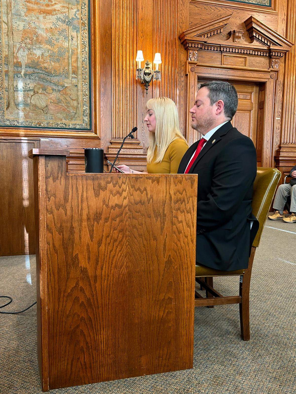Gracia Macks, joined by Sen. Brad Hudson, R-Cape Fair, testified Wednesday before the Missouri Senate Judicial and Civil and Criminal Jurisprudence Committee on a bill to abolish the statute of limitations on civil lawsuits involving child sex abuse.