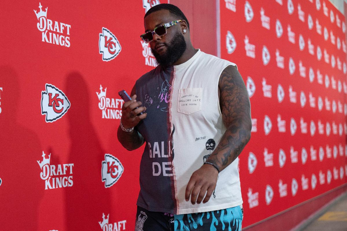 Kansas City Chiefs offensive tackle Lucas Niang walks down the tunnel before a game Saturday against the Detroit Lions at Arrowhead Stadium.