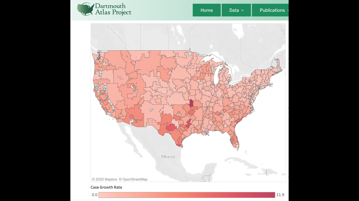 Data from the Dartmouth Atlas Project said Joplin, Missouri, had the highest daily coronavirus growth rate over seven days.
