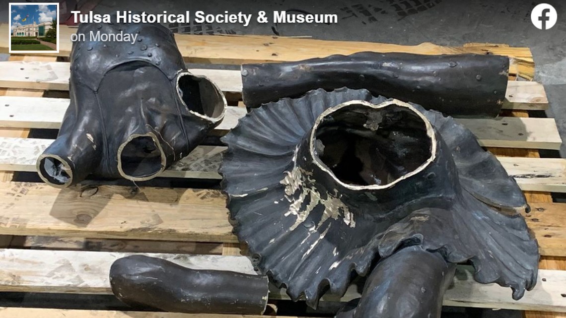 Recovered pieces of the Marjorie Tallchief statue were found after the figure was stolen from Tulsa Historical Society & Museum, Oklahoma police said.