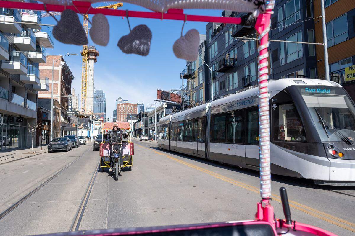 Mark Manning, co-owner of E-Z Pedicabs, Kansas City's only ride-share pedicab service, on Monday, February 9, 2026. Madden sees the pedicab service an East-West extension option or supplement to the KC Streetcar.