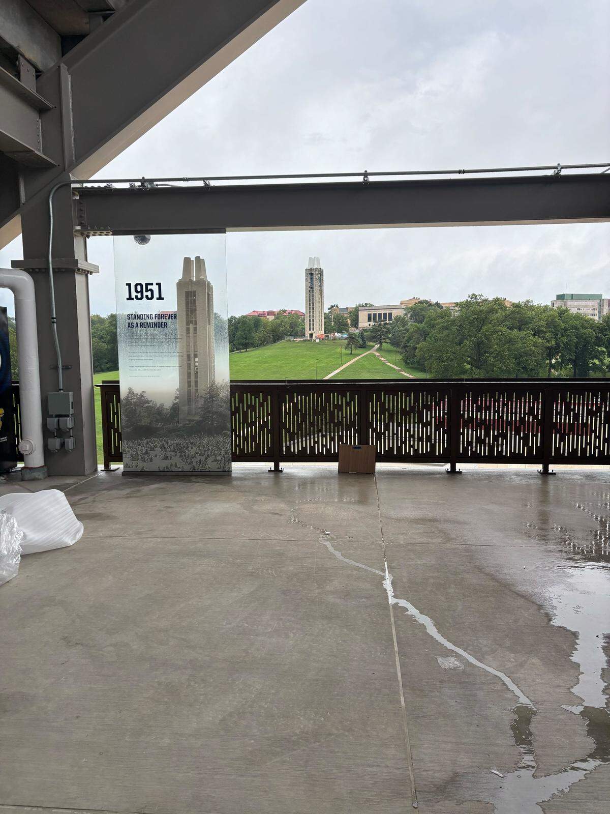 A view of the University of Kansas campus from the upper concourse on the west side of the stadium.