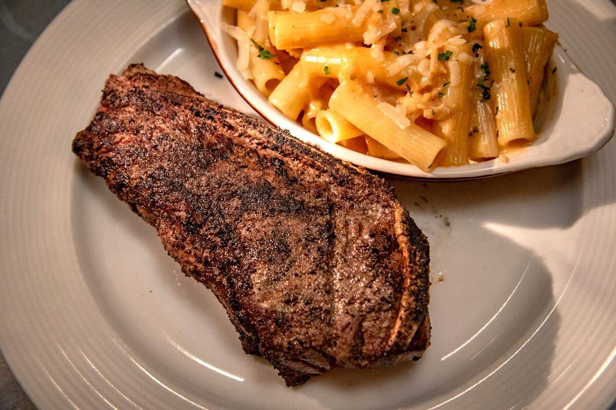 Strip steak and mac and cheese at the Golden Ox.