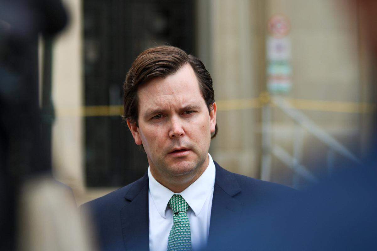 Ted Ruzicka, an attorney for the Adair family, addresses media at the Wyandotte County Courthouse on May 6, 2026.