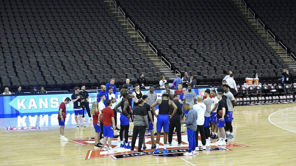 An empty Sprint Center for KU’s practice Wednesday will remain mostly so even when games are played through the rest of the week at this year’s Big 12 men’s basketball tournament.