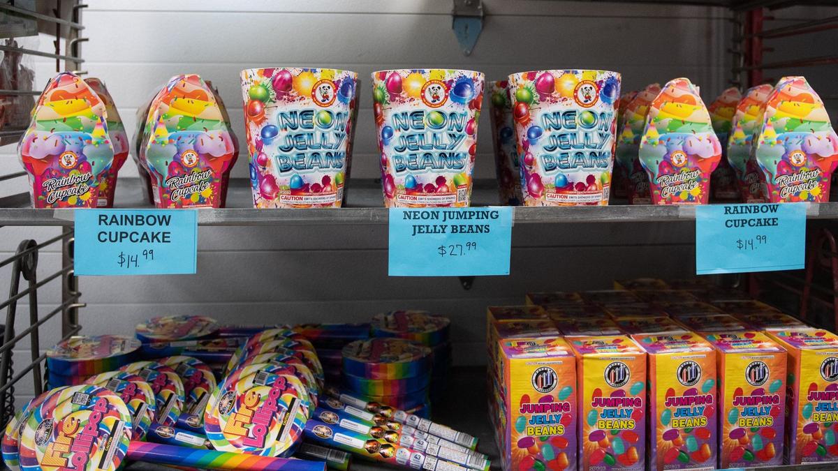 World Class Fireworks on Rainbow Boulevard in Kansas City, Kansas, features a wall of candy-themed fireworks.