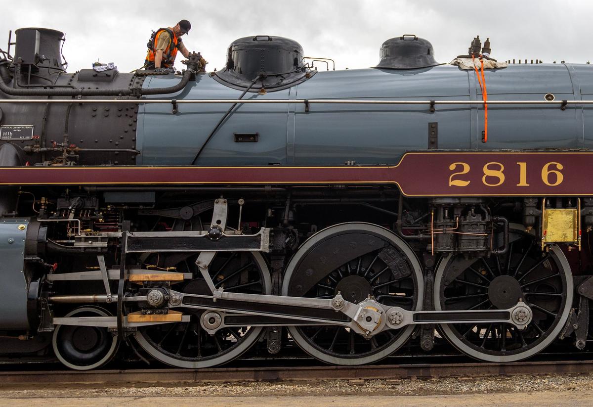 A wheelset on the Empress 2816, a 1930 steam locomotive on Thursday, May 16, 2024, at the CPKC rail yard in Kansas City. Canadian Pacific Kansas City (CPKC) is celebrating its’ anniversary, the merger with KC Southern, with the Final Spike Anniversary Steam Tour, which makes a stop at Union Station on Saturday, May 18, 2024.