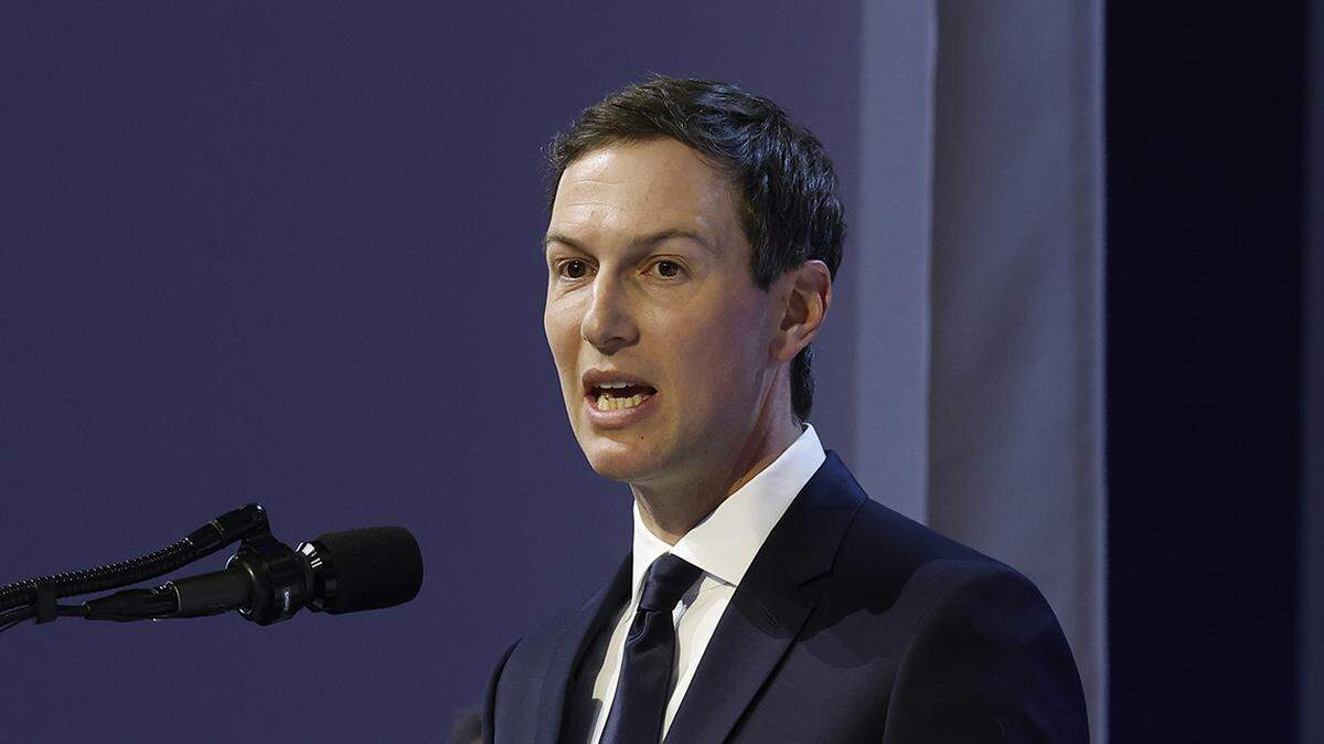 President Donald Trump’s son-in-law Jared Kushner speaks after the president held a signing ceremony for the “Board of Peace” at the World Economic Forum on Jan. 22, 2026 in Davos, Switzerland. 
