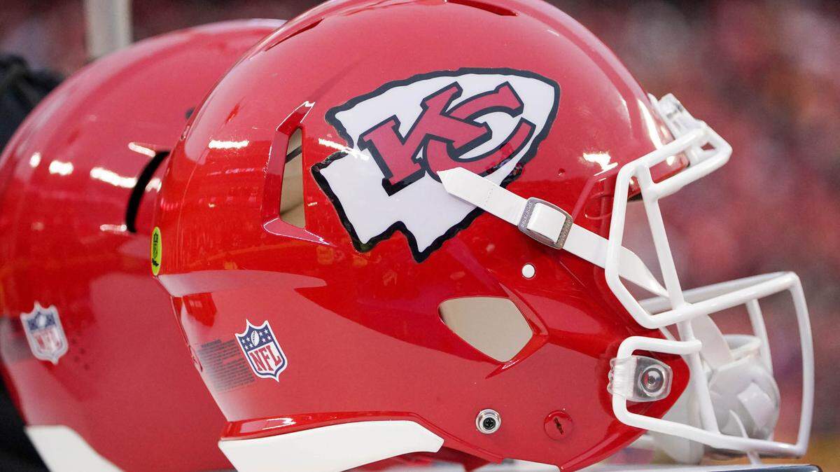 A general view of a Kansas City Chiefs helmet against the Buffalo Bills during the game at GEHA Field at Arrowhead Stadium.