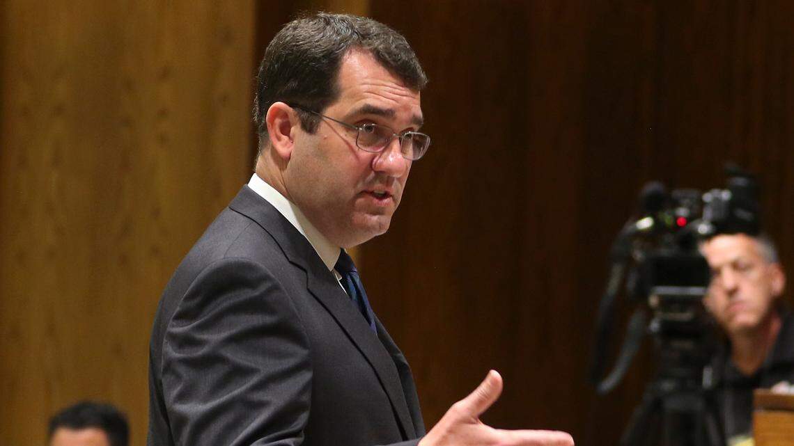 Kansas Attorney General Derek Schmidt. Schmidt, the likely Republican nominee for governor, is proposing to eliminate the state income tax on retirement benefits.