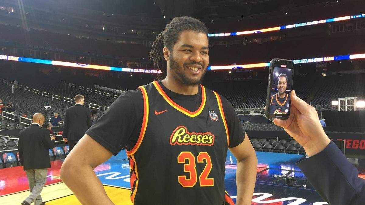 Derrick Walker, who led Nebraska in scoring, rebounding and assists in 2022-23, was interviewed after the Reese’s All-Star Game at the Final Four in Houston on Friday, March 31, 2023.