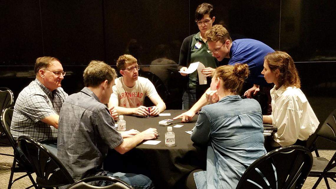 A group from the Tolkien Society of Kansas City plays a game as part of a fundraiser for the National World War I Museum.