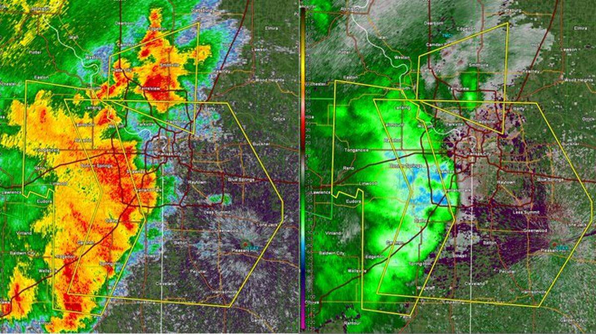 A line of producing 60 to 70 mph winds approached the Kansas and Missouri state line Friday afternoon, the National Weather Service Kansas City said on Twitter. Most of the KC metro is under a severe thunderstorm warning through 4:30 pm.