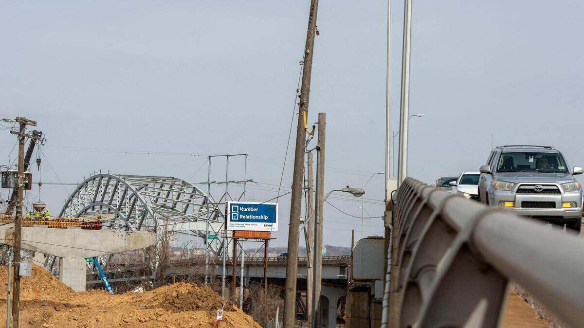 Commuters will need to plan around road closures as construction progresses on the Buck O’Neil Bridge replacement project which was underway on Monday, March 14, 2022 in Kansas City. The closings, which will last for 275 days, are expected to have significant impact on drivers, especially during rush hour.