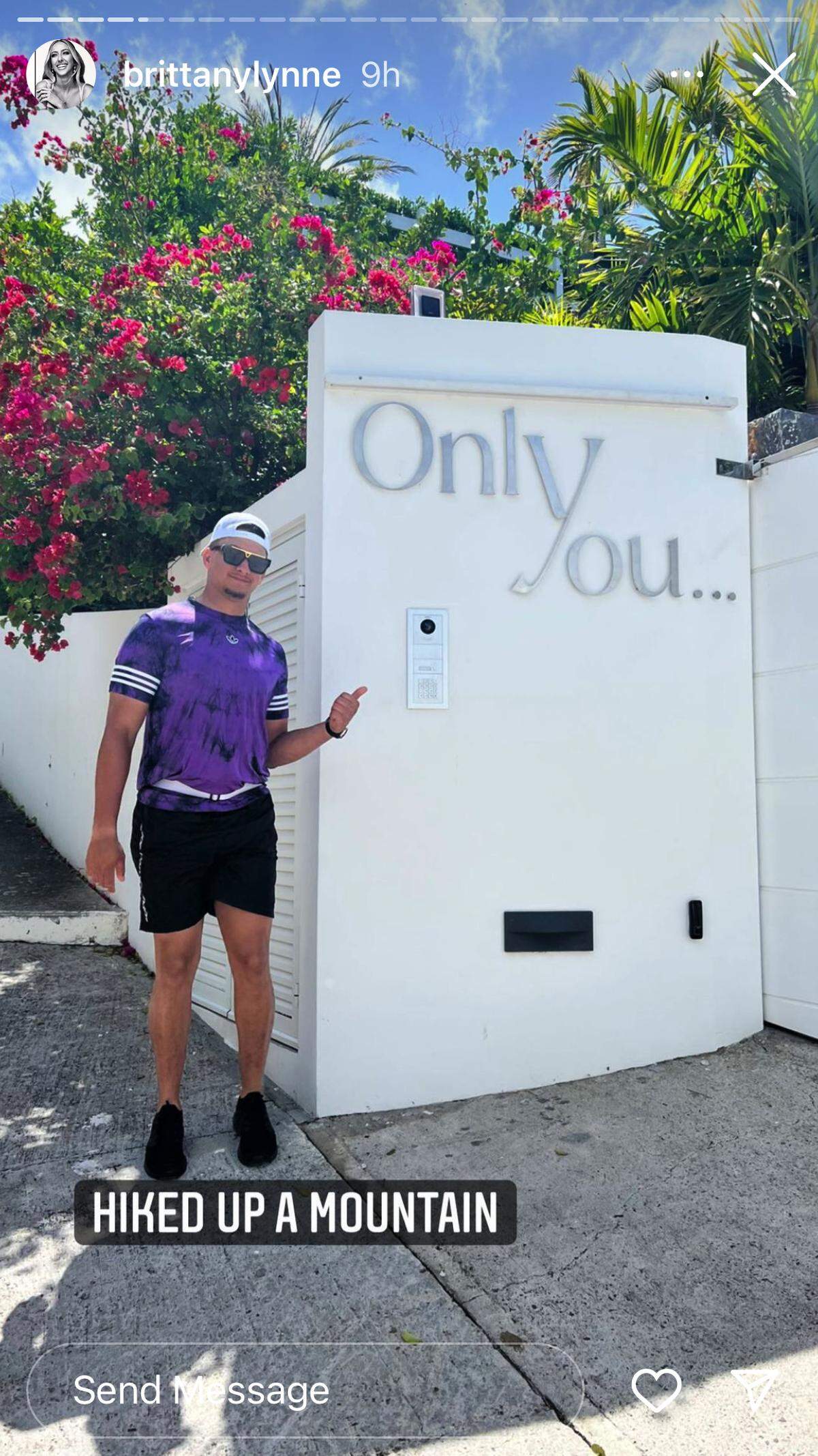 Patrick Mahomes, outside the private villa where he and his new wife stayed. Rooms there cost more than $4,000 a night.