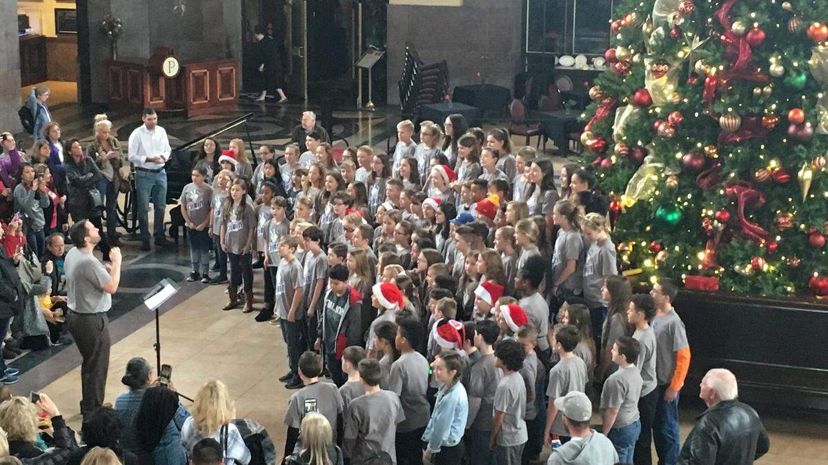 Matthew Ketteman, music teacher at Longview Farm Elementary School, led his students at a previous performance at Union Station.