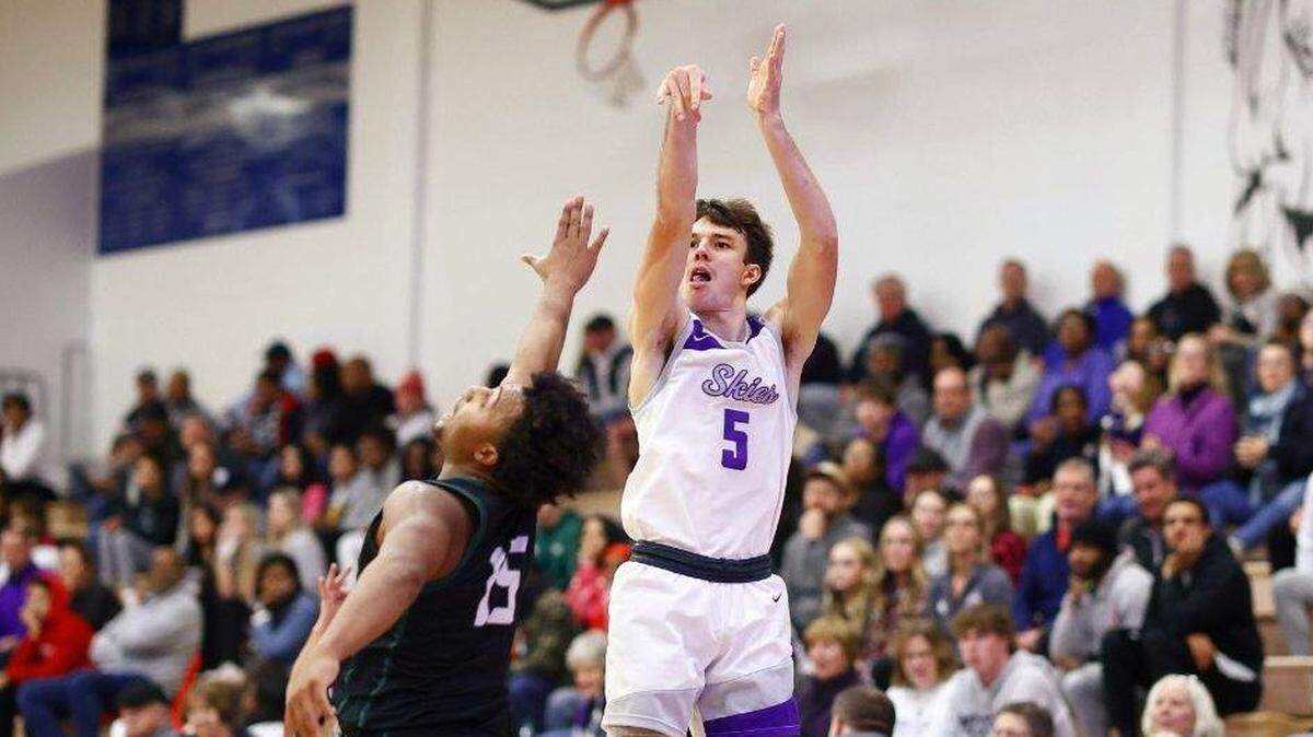 Jake Fritz launches a 3-pointer during Blue Valley Northwest’s win against Staley during Saturday’s action at the 810 Varsity Showcase 33.