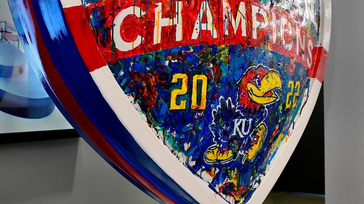 Artist Megh Knappenberger spoke earlier this month about creating “National Champs,” her piece celebrating the KU Jayhawks basketball team’s recent NCAA championship victory. It took Knappenberger, a KU graduate, about three weeks to complete the piece, which is the 156th heart for the Parade of Hearts project.