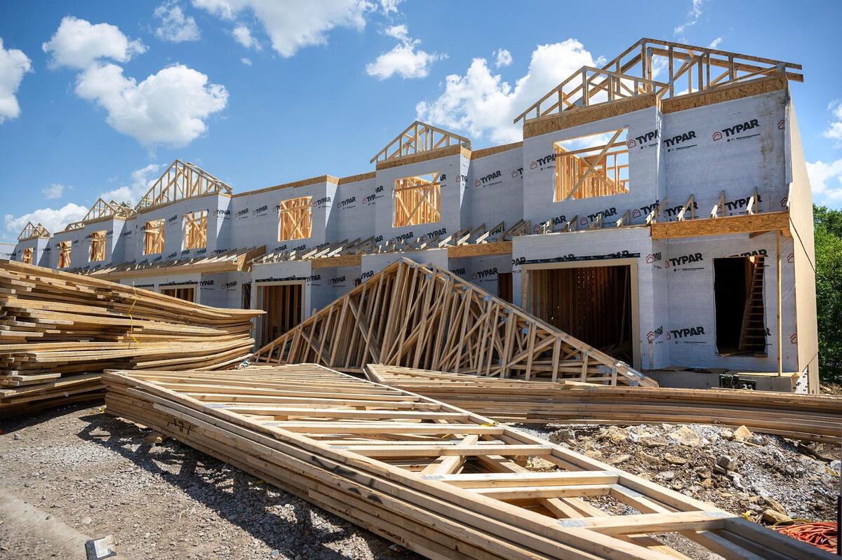 Construction is underway at the Eagle Creek Townhomes, located in the 8500 block of Hammond St., on Tuesday, May 12, 2025, in De Soto, Kansas.