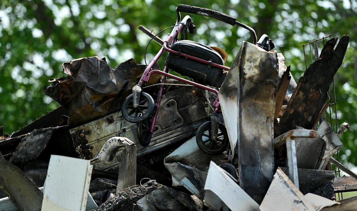 Lorene Fickess, 96, was killed in one of three fires Tuesday near Polo, Missouri, in Caldwell County. Sheriff Mitchell Allen said the fires were intentionally set. A walker was at the top of a pile of debris. The town is about 50 miles northeast of Kansas City.