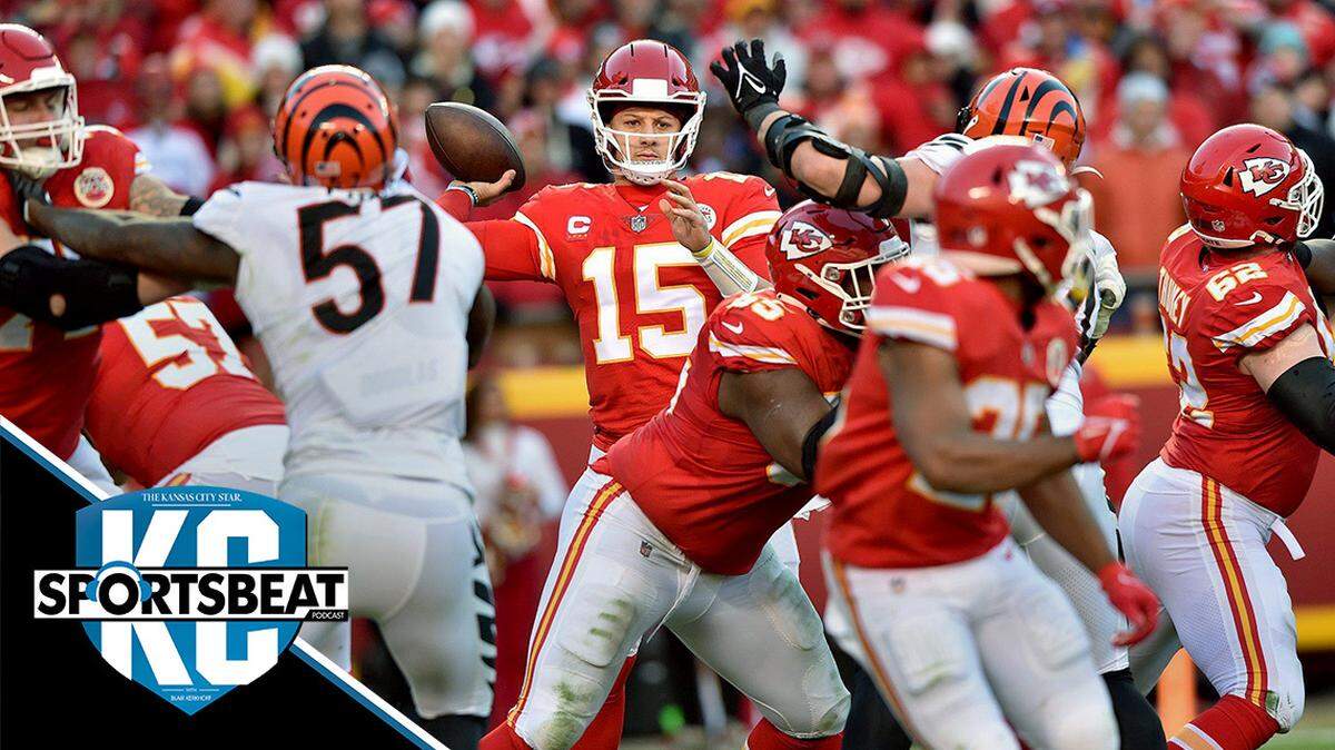 Chiefs quarterback Patrick Mahomes looks to pass during the AFC Championship Game against the Cincinnati Bengals.